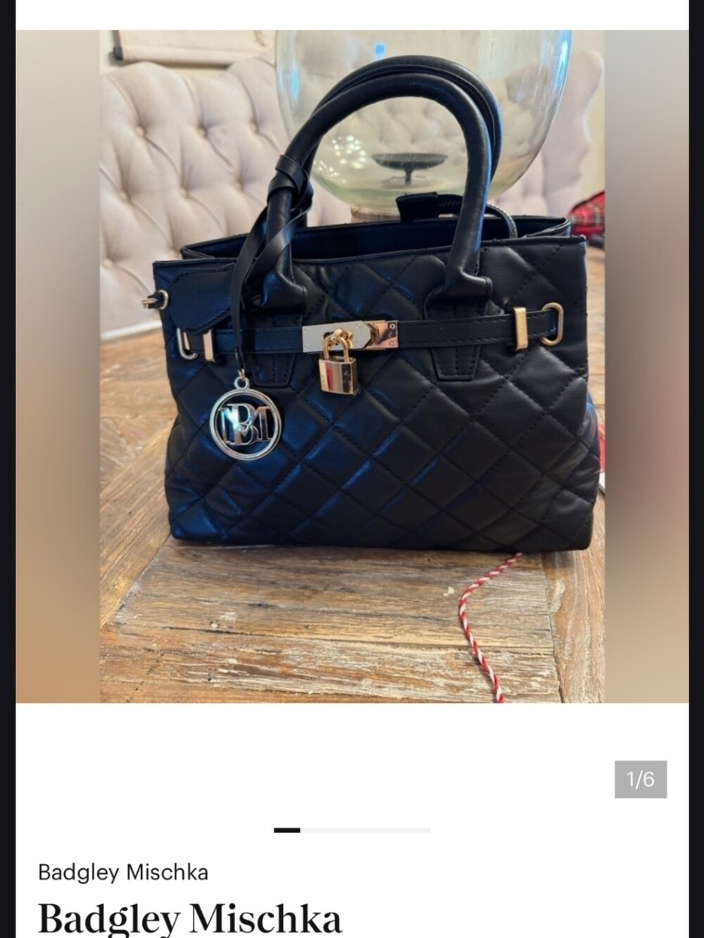 Badgley Mischka Black Quilted Satchel with Gold Hardware